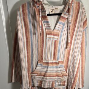 ROXY Striped Baja Hoodie in Rust, Light Blue & Cream